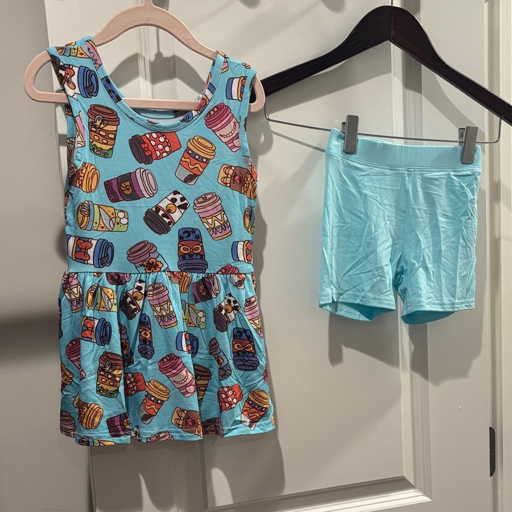 Disney Character Coffee Cup Bamboo Peplum top & Shorts Set size 3T NWT